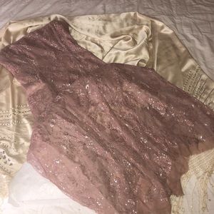 Vintage BCBG Pink & Silver Lace Formal Gown